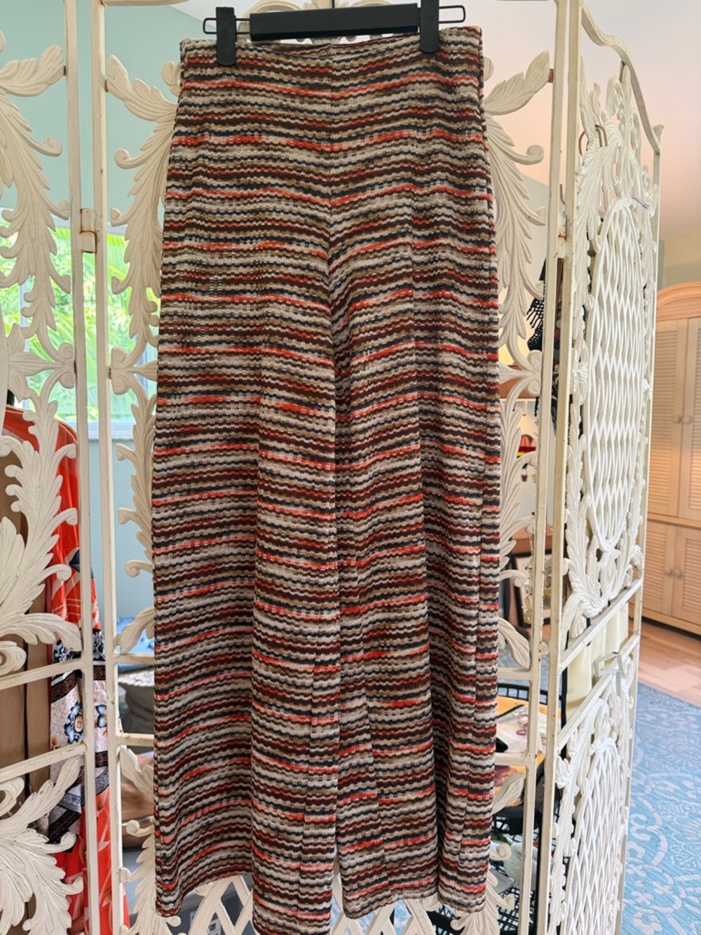 Free People | Wide Leg Striped Knit Pants in Brown, Cream, Orange